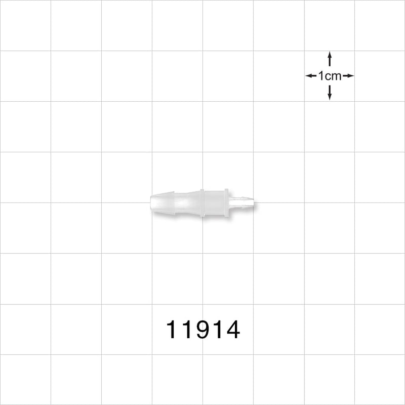 Straight Connector, Reducer, Barbed, Natural - Fits 1/8 inch x 1/16 inch ID Tubing (0.125 inch x 0.063 inch, 3.18 mm x 1.59 mm) - 11914