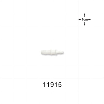 Straight Connector, Reducer, Barbed, White - Fits 3/32 inch x 1/16 inch ID Tubing (0.094 inch x 0.063 inch, 2.38 mm x 1.59 mm) - 11915