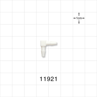 Elbow Connector, Barbed, White - Fits 3/32 inch ID Tubing (0.094 inch, 2.38 mm) - 11921