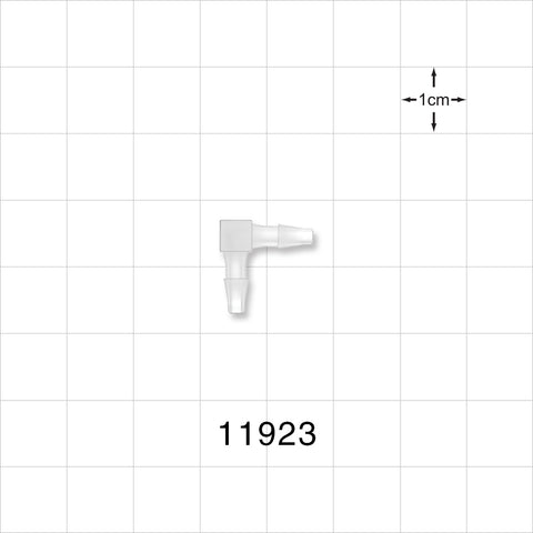Elbow Connector, Barbed, Natural - Fits 3/32 inch ID Tubing (0.094 inch, 2.38 mm) - 11923