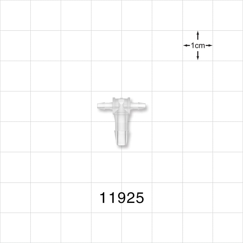 T Connector, Reducer, Barbed, Natural - Fits 1/16 inch ID Tubing 0.063 inch, 1.59 mm ); Fits 1/8 inch ID Tubing (0.125 inch, 3.18 mm) - 11925
