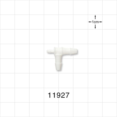 T Connector, Reducer, Barbed, White - Fits 1/16 inch ID Tubing (0.063 inch, 1.59 mm); Fits 1/8 inch ID Tubing (0.125 inch, 3.18 mm) - 11927