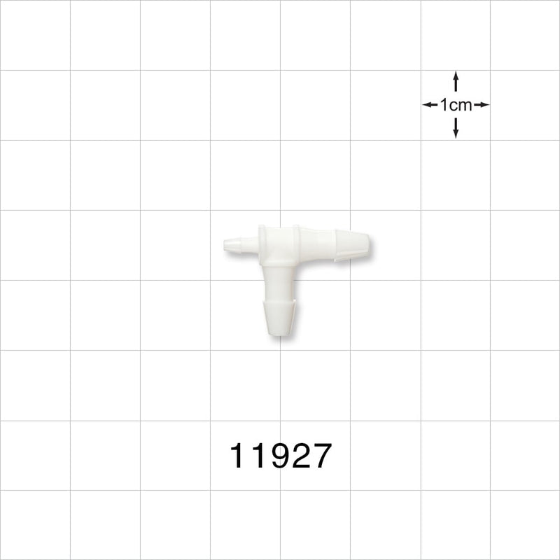 T Connector, Reducer, Barbed, White - Fits 1/16 inch ID Tubing (0.063 inch, 1.59 mm); Fits 1/8 inch ID Tubing (0.125 inch, 3.18 mm) - 11927