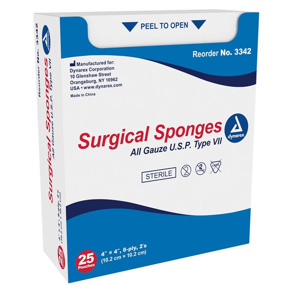 Dynarex Corporation 100% Cotton Gauze Sponge 4x4" 12 Ply Sterile Pad LF  - 3345