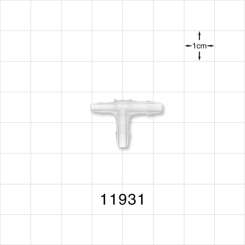 T Connector, Reducer, Barbed, Natural - Fits 3/32 inch ID Tubing (0.094 inch, 2.38 mm); Fits 1/8 inch ID Tubing (0.125 inch, 3.18 mm) - 11931