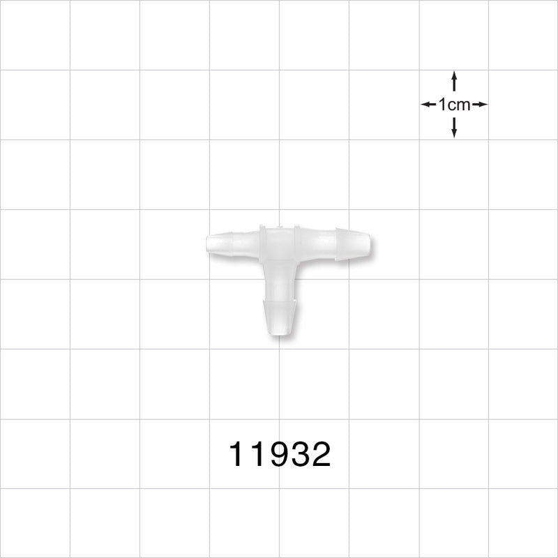 T Connector, Reducer, Barbed, Natural - Fits 3/32 inch ID Tubing (0.094 inch, 2.38 mm); Fits 1/8 inch ID Tubing (0.125 inch, 3.18 mm) - 11932