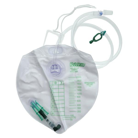 Bard Medical Division Urinary Drainage Bag 2000mL Disposable Anti-Reflux Chamber, 20 EA/CA - 154002