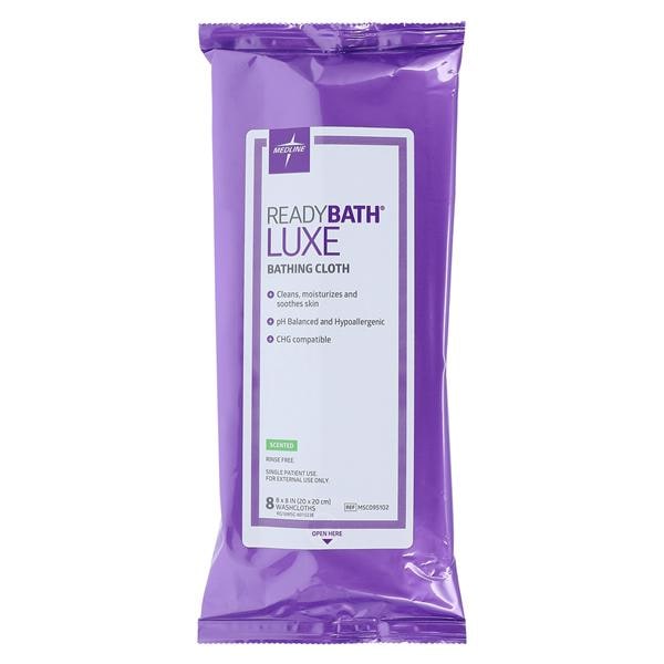 Medline Indus ReadyBath LUXE Cleansing Washcloth Total Body Heavyweight Scented 8x8" 24/Case - Hosp Div - MSC095102