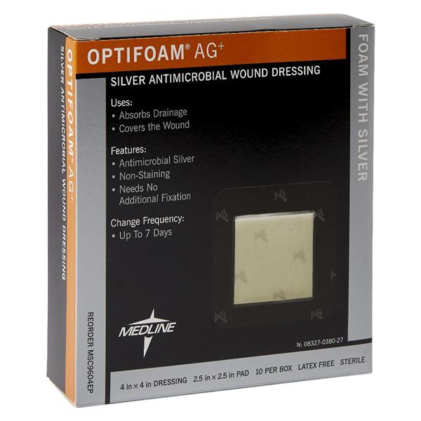 Medline Industries Inc Optifoam Foam Wound Dressing 4x4" Square Adhesive Absorbent, 10 BX/CA - MSC9604EP