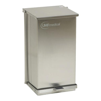 UMF Medical Can Trash Flame-Retardant Step-On Pedal Flat Hinge Lid Self-Closing Each - SS1475