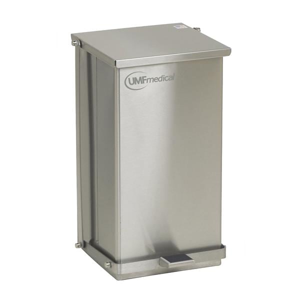 UMF Medical Can Trash Flame-Retardant Heavy-Duty Step-On Pedal Flat Hinge Lid Self-Closing Bag Securing Each - SS1474