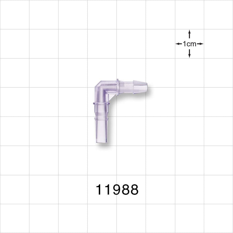 Elbow Connector, Barbed, Male Luer Slip, Natural - Fits 1/8 inch Tubing (0.125 inch, 3.18 mm) - 11988