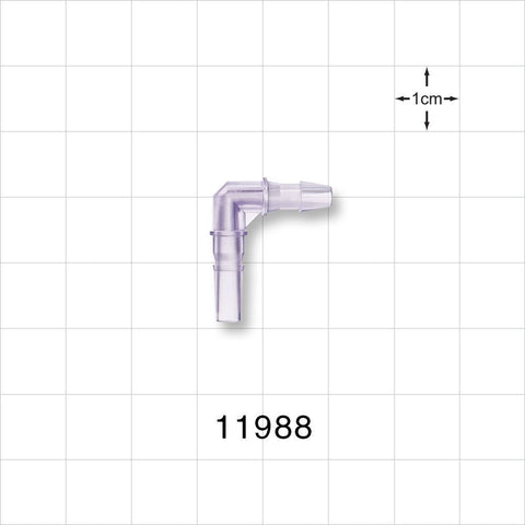 Elbow Connector, Barbed, Male Luer Slip, Natural - Fits 1/8 inch Tubing (0.125 inch, 3.18 mm) - 11988
