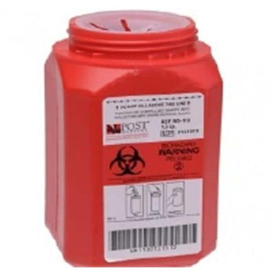 Post Medical, Inc -Sharps Collector 1qt Red 3.65x3.65x5.5" Screw Lid Phlebotomy Plastic Free Standing Non-Sterile Leakproof 24/Case WD-110