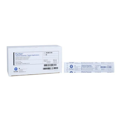 Puritan Medical Products -Pur-Wraps Mini Applicator Non-Absorbent White Polyester Tip For Diagnostic Specimen Collection White Polyester Tip 5.5 in Flexible Aluminum Shaft Sterile 50/Box, 10 BX/CA 25-800 D 50