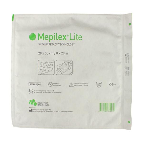 Molnlycke Healthcare  Mepilex Lite Foam Neuro Dressing 8x20" Sterile Patties Adherent Adhesive Abs LF - 284599
