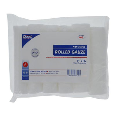 Dukal LLC -Gauze Bandage Cotton 6"x5yd 2 Ply Non-Sterile 6/Package, 8 PK/CA 406