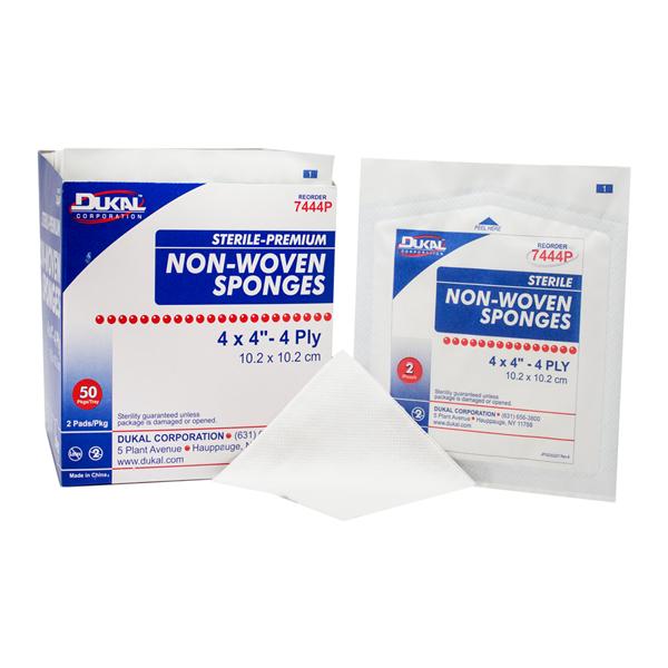 Dukal LLC Premium Rayon/Polyester Blend Non-Woven Sponge 4x4" 4 Ply Sterile LF, 12 BX/CA - 7444P