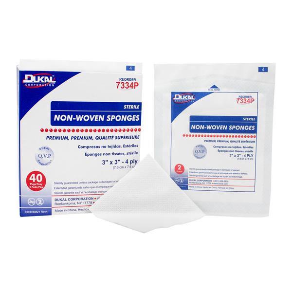 Dukal LLC Premium Rayon/Polyester Blend Non-Woven Sponge 3x3" 4 Ply Sterile LF, 30 BX/CA - 7334P