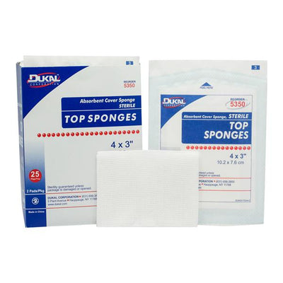 Dukal LLC Rayon/Polyester Blend Top Sponge 3x4" Sterile Cellulose Liner/Non-Woven LF, 24 BX/CA - 5350