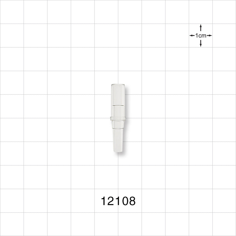 Male Luer Slip, Tubing Port, Clear - 0.15 inch ID/0.228 inch OD (3.81 mm/5.79 mm) - 12108