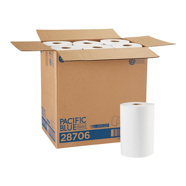 Georgia Pacific -Pacific Blue Basic Hard Towel Roll Disposable 40% Recycled Fiber 7.87 in x 350 Feet White 12Rl/Case 28706