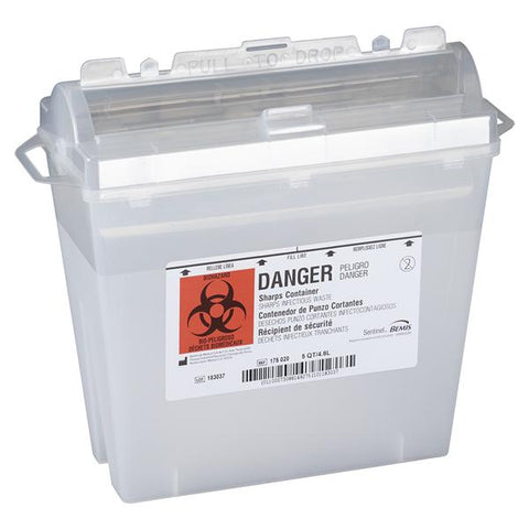Bemis Healthcare, Inc -Sentinel Sharps Container 5.4qt Translucent Beige 11x5-1/4x10" Rotating Cylinder Top Plastic Molded-In Handles Autoclavable Rotating Cylinder Lid Each, 32 EA/CA 175 020