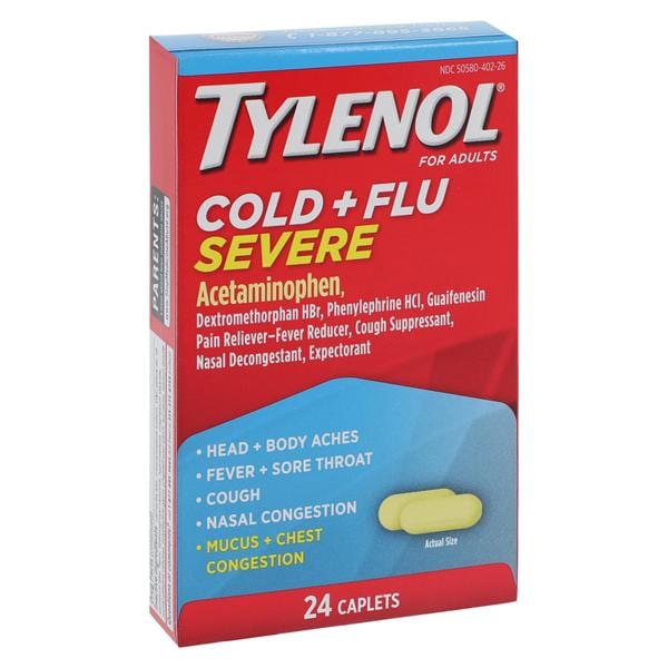Johnson & Johnson Consumer Tylenol Cold/Flu Caplets 325/10/200/5mg Unit Dose Blister Pack 24/Box, 48 BX/CA - 302702600