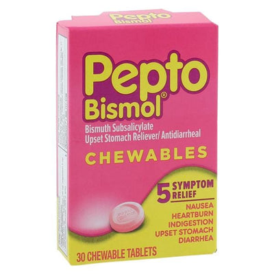Procter & Gamble Dist Pepto-Bismol Antacid/Antidiarrhea Chewable Tablets 262mg Original 30/Box, 24 BX/CA — 149003977
