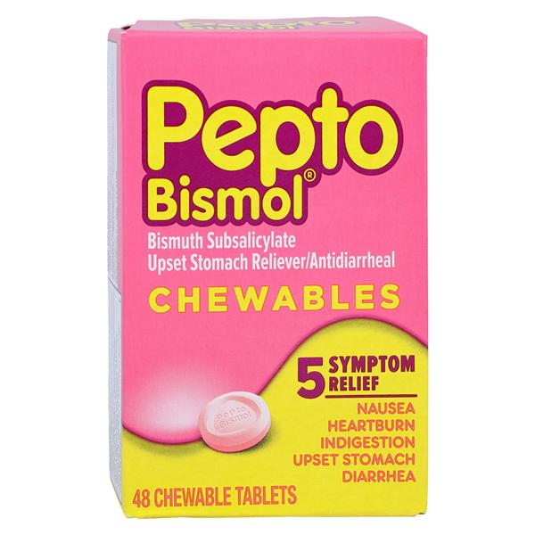 Procter & Gamble Dist Pepto-Bismol Antacid/Antidiarrhea Chewable Tablets 262mg Original 48/Box, 24 BX/CA — 149003957