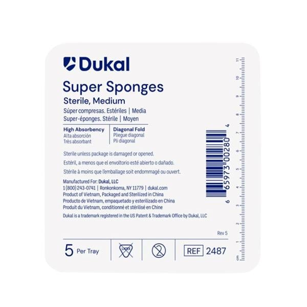 Dukal LLC Super Cotton Gauze Sponge 6x6" Sterile Medium Not Made With Natural Rubber Latex - 2487