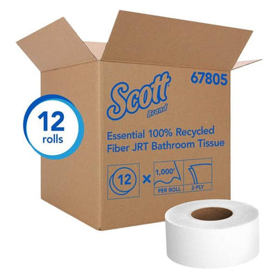 Kimberly Clark Professional Toilet Paper Scott JRT Jr. 3.55"x1000' Recycled Fiber White 12/Ca 12/Case - 67805