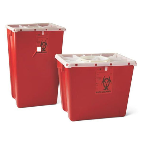 Abm North America Corp -Sharps Container 8gal Red/Clear 17.75x15.5x11" Gasket Lid Horizontal Drop Plastic Small Nestable Reusable 9/Cs MDS705308