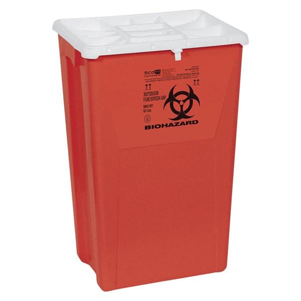 Medline Industries Inc -Sharps Container 18gal Red/Clear 13x18.5x26" Gasket Lid Horizontal Drop Plastic Large Nestable Reusable 7/Case MDS705218