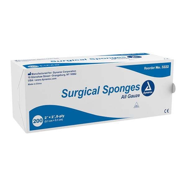 Dynarex Corporation 100% Cotton Gauze Sponge 2x2" 8 Ply Non-Sterile LF  - 3222