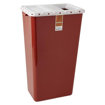 Medline Industries Inc -Sharps Container 18gal Red 10x4x4" Slide Lid Locking Lid Plastic Large Built-In Handles Nestable Manual Floor Non-Sterile Disposable 5/Case MDS705218SL