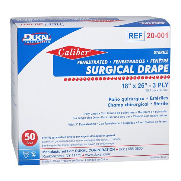 Dukal LLC  Caliber 18x26" Sterile Surgical Drape Fenestrated- 20-001