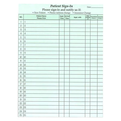 POS Paper Compliance Program Sign In Sheet 11 5/8 in x 8.5 in Light Green 125/Case - W-PSGN-GN