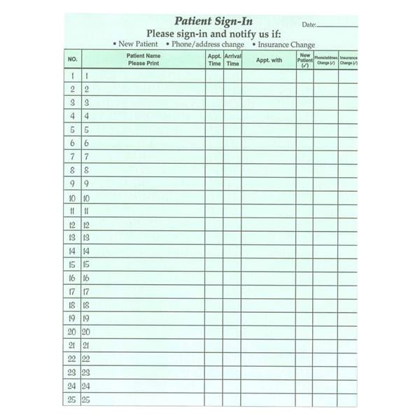 POS Paper Compliance Program Sign In Sheet 11 5/8 in x 8.5 in Light Green 125/Case - W-PSGN-GN