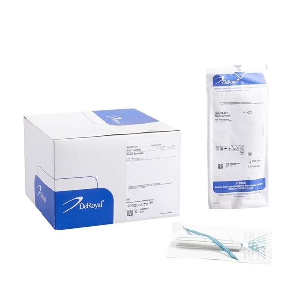 Deroyal Industries Inc Cotton Neuro Sponge 1/2x3" X-Ray Detectable, 20 PK/CA - 30-057