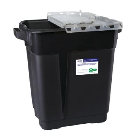 Becton-Dickinson -Recykleen RCRA Hazardous Waste Container 9gal Black 18.5x17.75x11.75" Gasketed Slide Lid Plastic Non-Sterile 70% Recycled Material Non-DOT; Permanent Closure 8/Case 305069
