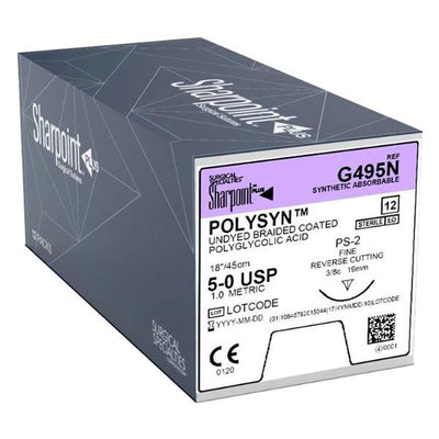 Surgical Specialties Corp  Polysyn Suture 5-0 18" Polyglycolic Acid Braid DSM19 Clear 12/Bx - G495N