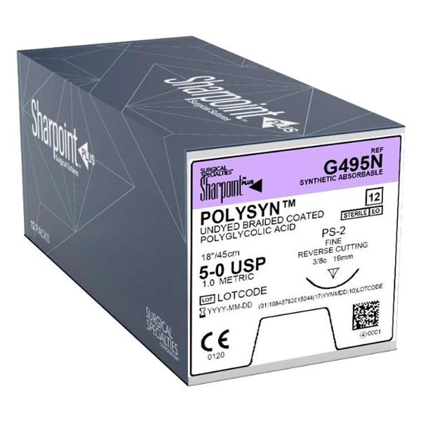 Surgical Specialties Corp  Polysyn Suture 5-0 18" Polyglycolic Acid Braid DSM19 Clear 12/Bx - G495N