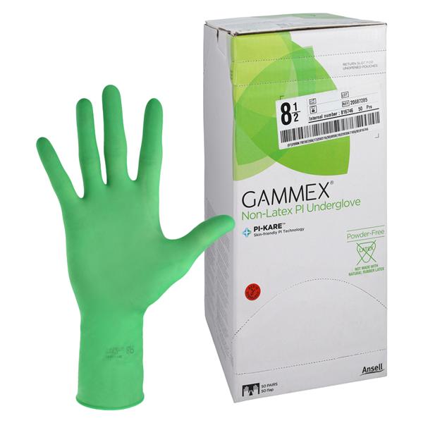 Ansell Healthcare Products GAMMEX Non-Latex PI Underglove Polyisoprene Surgical Gloves 8.5 Standard Green, 4 BX/CA - 20687285