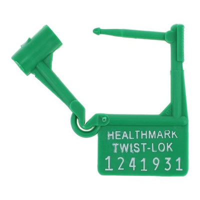Healthmark Twist-Lok Tamper Evident Seal Green 100/Package - 5224 GN