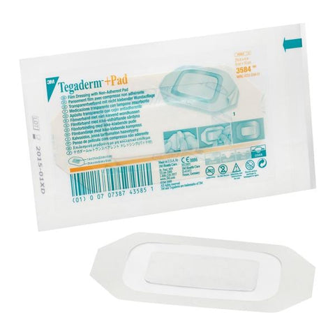 3M Medical Products Tegaderm +Pad Film Island Dressing 2-3/8x4" Sterile Adhesive Transparent LF, 4 BX/CA - 3584