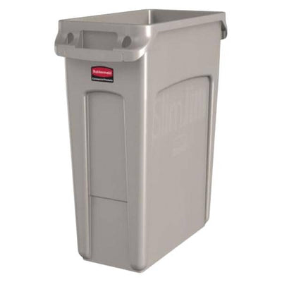 Newell Brands Dist. LLC Can Trash Slim Jim Resin 22x11x25" Rectangle 16gal Integrated Cinches Vented/Handles Beige 4/Case - 1971259