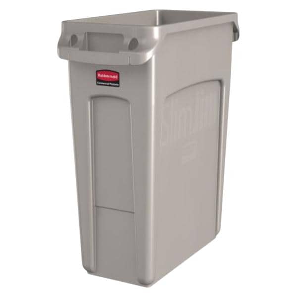 Newell Brands Dist. LLC Can Trash Slim Jim Resin 22x11x25" Rectangle 16gal Integrated Cinches Vented/Handles Beige 4/Case - 1971259