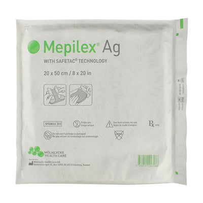 Molnlycke Healthcare Mepilex Ag Polyurethane Foam Dressing 8x20" Sterile Mildly Adhesive Gntl Adh LF  - 287500