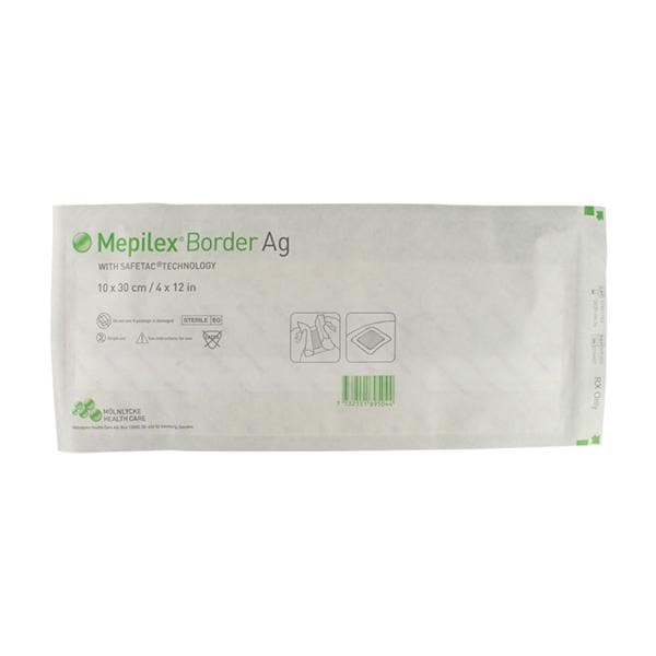 Molnlycke Healthcare Mepilex Border Ag Foam Post-Op Dressing 4x12" Sterile Adhesive Adherent LF, 5 BX/CA - 395990